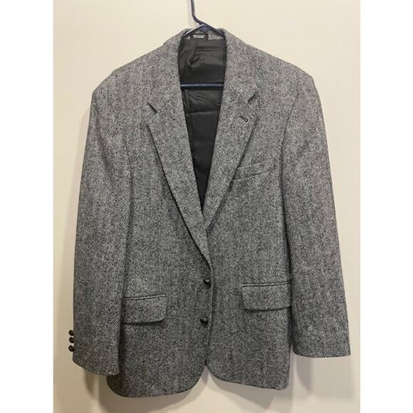 VINTAGE Tweed Sport Coat Mens 40R Brown Gray Herringbone Wool Lambs Wool Blend - Picture 4 of 12